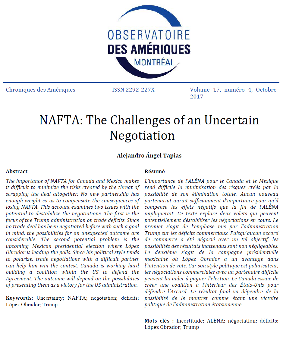NAFTA : The Challenges of an Uncertain Negotiation