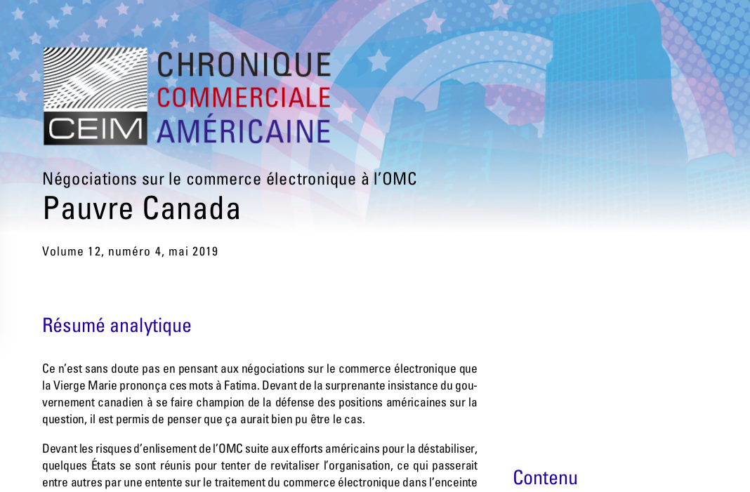 Négociations sur le commerce électronique à l'OMC : Pauvre Canada