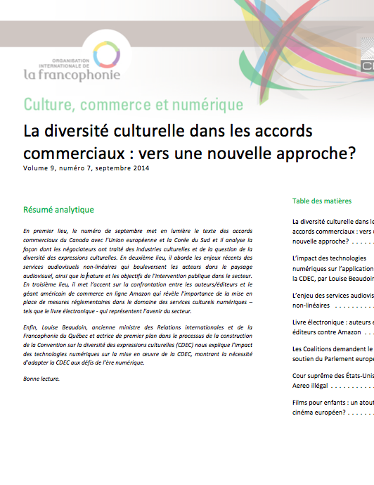 La diversité culturelle dans les accords commerciaux : vers une nouvelle approche ? 