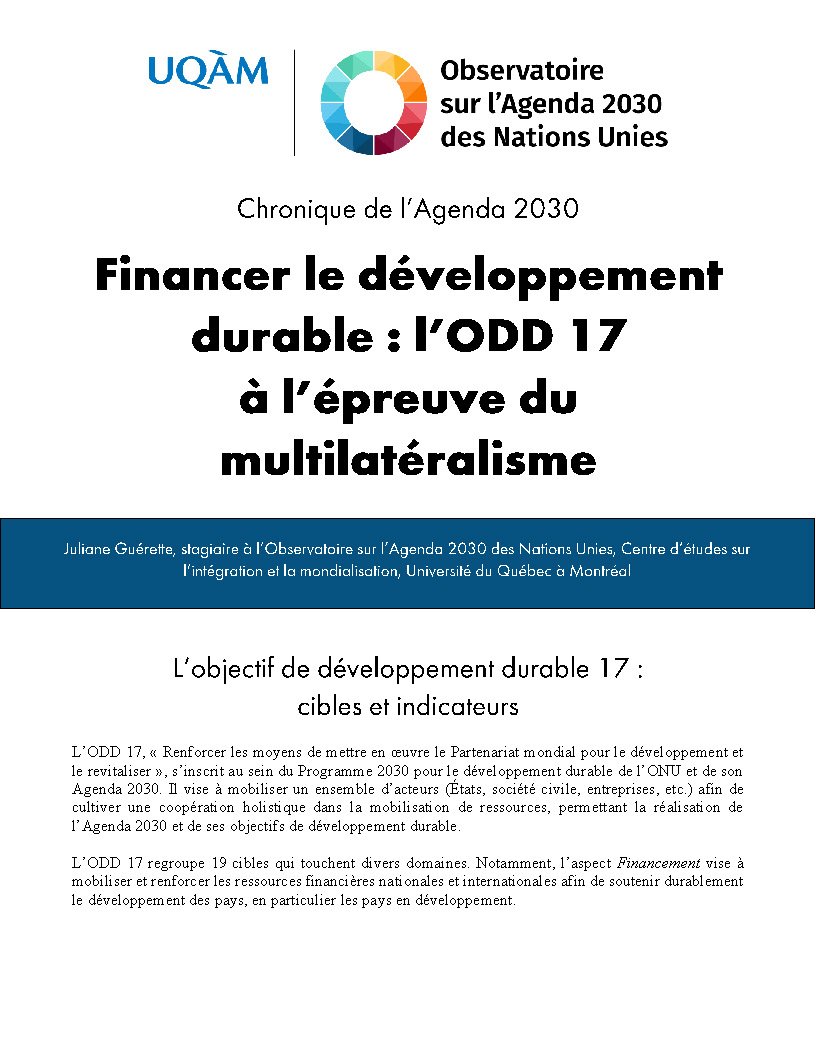 Financer le développement durable : l'ODD 17 à l'épreuve du multilatéralisme