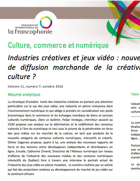 Industries créatives et jeux vidéo : nouveaux vecteurs de diffusion marchande de la créativité et de la culture ?