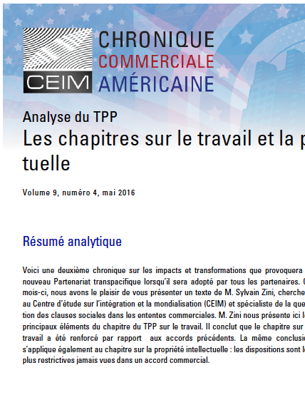 Analyse du TPP : Les chapitres sur le travail et la propriété intellectuelle