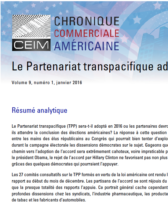 Le Partenariat transpacifique adopté en 2016 ?