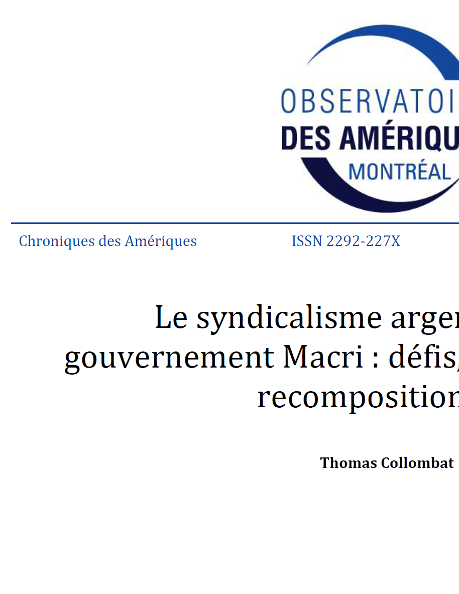Le syndicalisme argentin face au gouvernement Macri : défis, mobilisations, recompositions