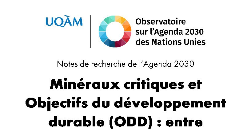 Minéraux critiques et Objectifs du développement durable (ODD) : entre transition énergétique mondiale et souveraineté économique africaine