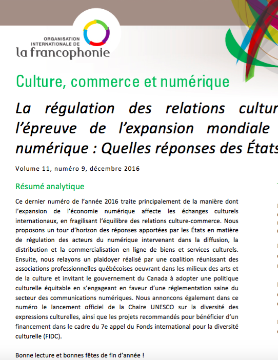 La régulation des relations culture-commerce à l'épreuve de l'expansion mondiale de l'économie numérique : Quelles réponses des États ?