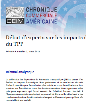 Débat d'experts sur les impacts économiques du TPP