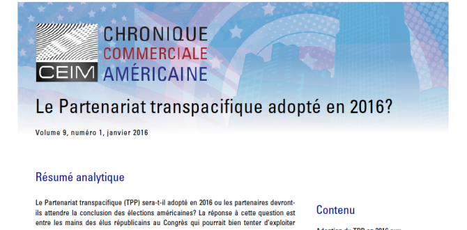 Le Partenariat transpacifique adopté en 2016 ?