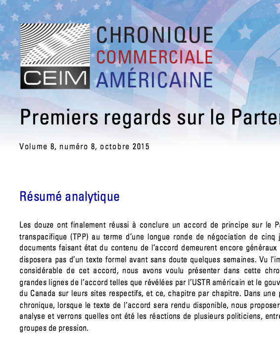 Premiers regards sur le Partenariat transpacifique
