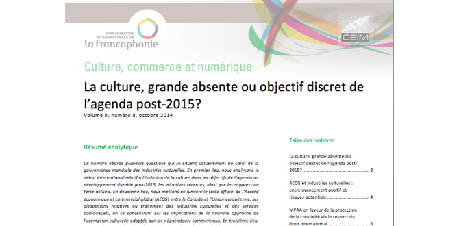 La culture, grande absente ou objectif discret de l'agenda post-2015 (...)