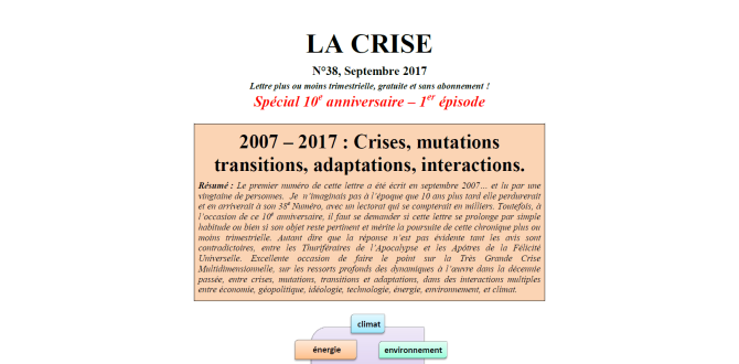 2007 – 2017 : Crises, mutations transitions, adaptations, interactions.