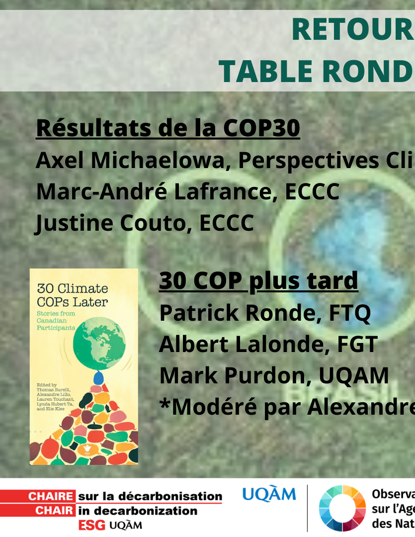 Retour sur la CoP30 : Table ronde hybride à l'UQAM