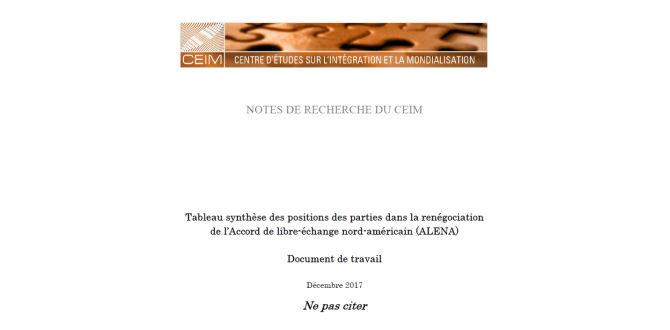 Tableau synthèse des positions des parties dans la renégociation de (…)