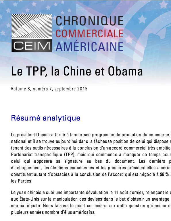 Le TPP, la Chine et Obama