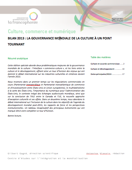 Bilan 2013 : la gouvernance mondiale de la culture à un point tournant 