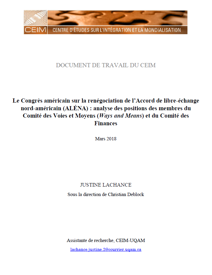 Le Congrès américain sur la renégociation de l'Accord de libre-échange nord-américain (ALÉNA) 