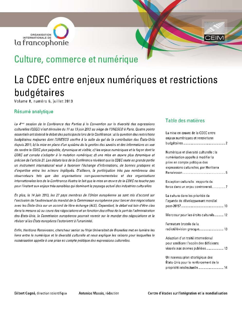 La CDEC entre enjeux numériques et restrictions budgétaires 