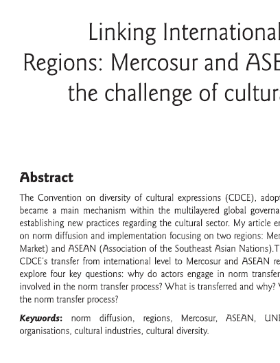 Linking International Norms to Regions : Mercosur and ASEAN facing the challenge of cultural diversity