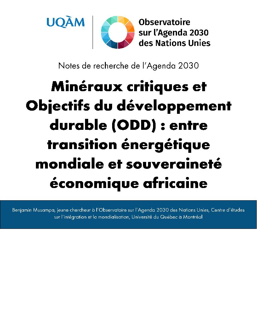 Minéraux critiques et Objectifs du développement durable (ODD) : entre transition énergétique mondiale et souveraineté économique africaine
