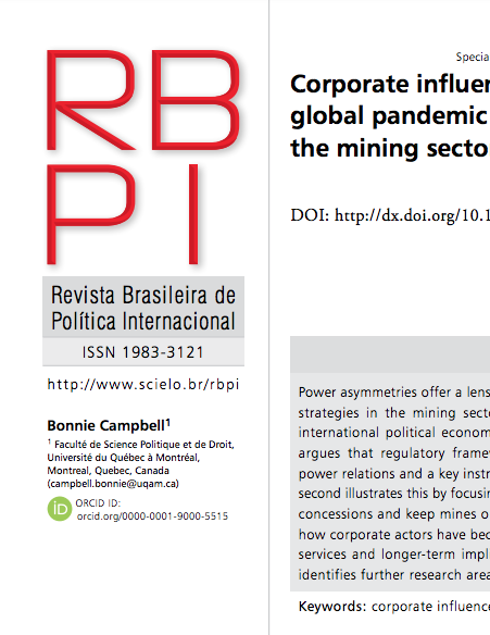 Corporate influence and the global pandemic - reflections from the mining sector
