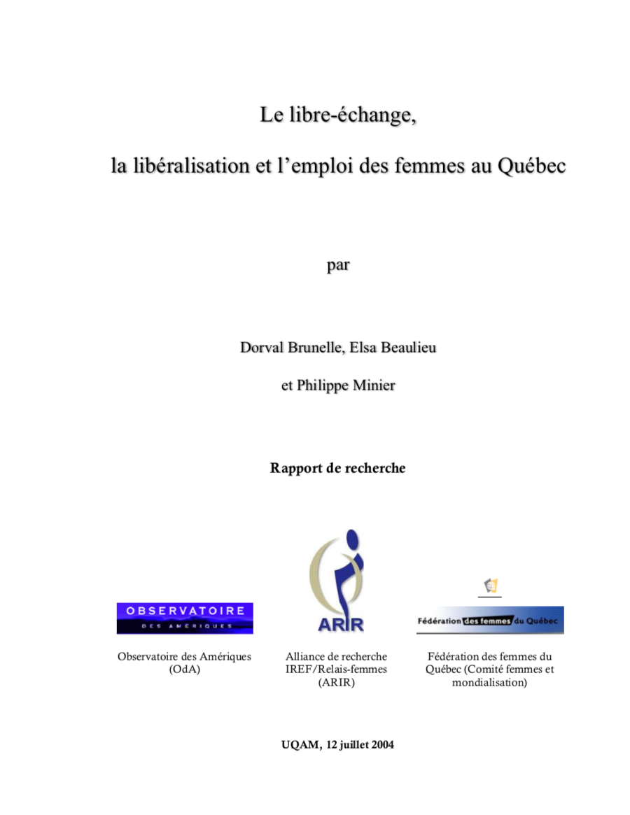 Le libre-échange, la libéralisation et l'emploi des femmes au Québec
