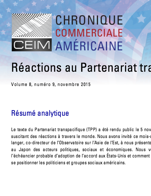 Réactions au Partenariat trans-pacifique