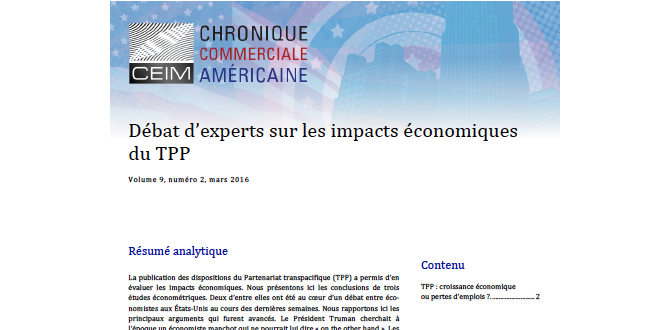 Débat d'experts sur les impacts économiques du TPP